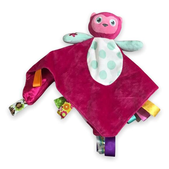 Taggies Pink Owl Mint‎ Green White Polka Dot Security Blanket Soft Rattle Lovey - Picture 1 of 5
